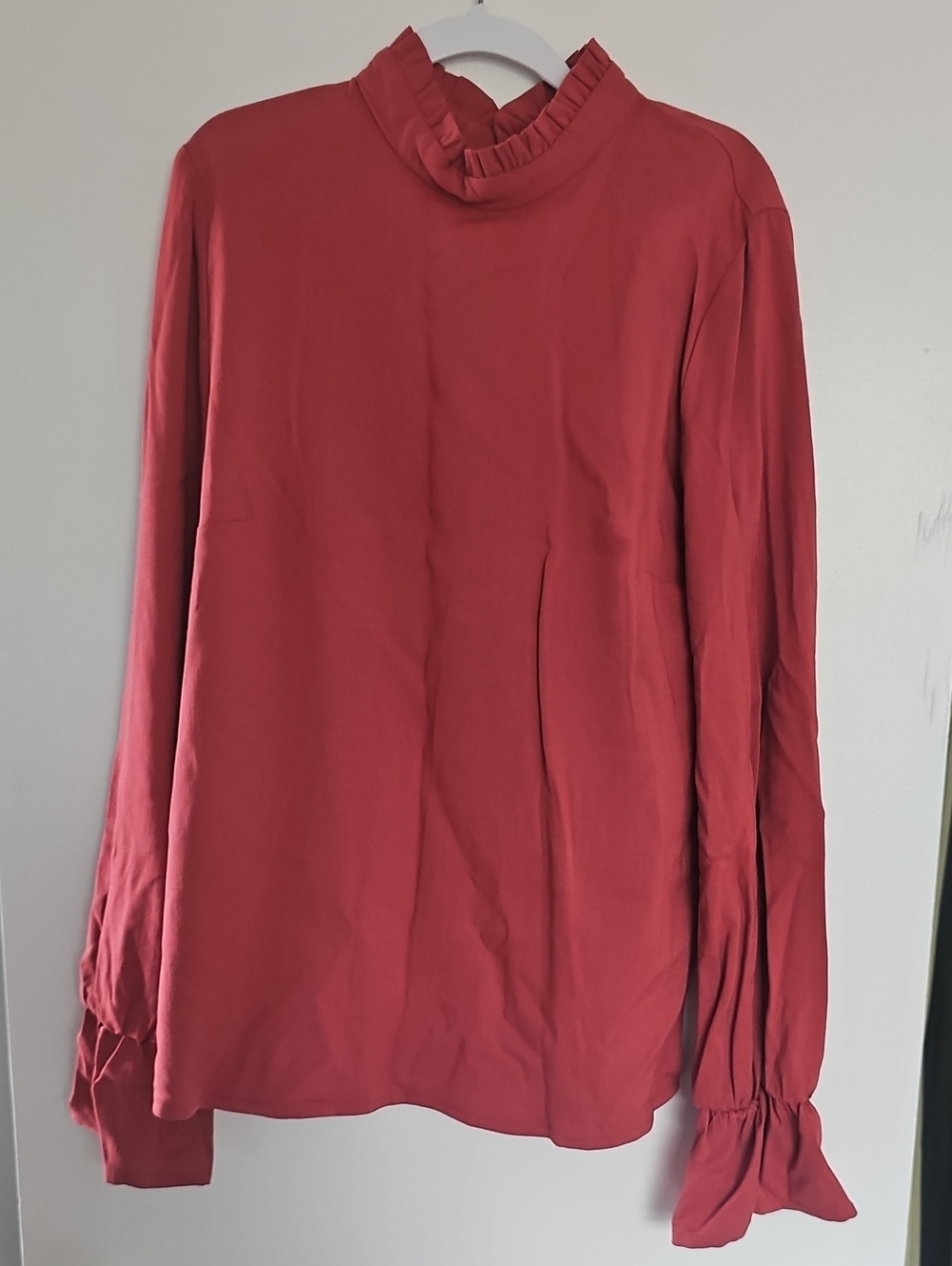 Marigold Women's Ruffle Neck Long-Sleeve Blouse Red Made In Montreal XS BNWT